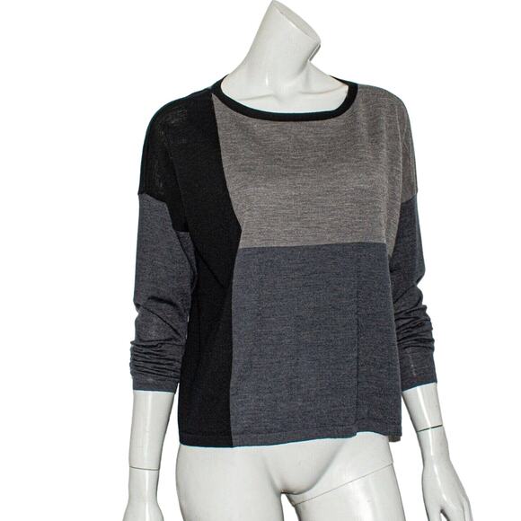 Eileen Fisher Women's Color Block Collection Merino Wool Sweater Gray Size Small - Picture 1 of 10